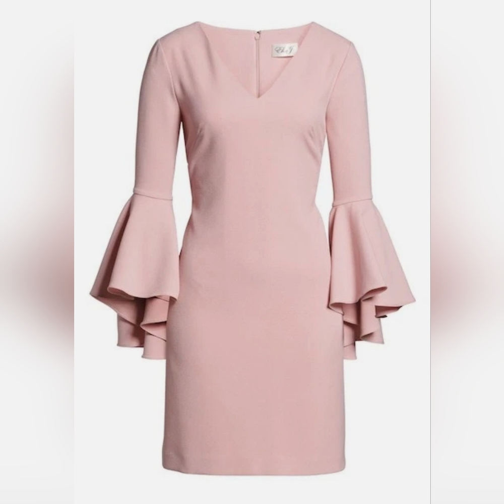 Eliza J Bell Sleeve Crepe Pink Wedding Guest Cocktail Shower Ruffle Dress 14